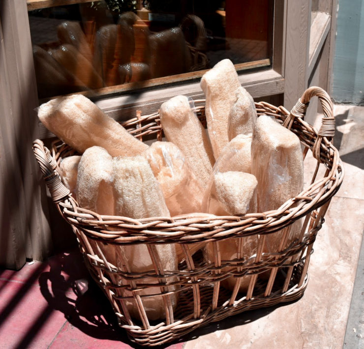 A basket of loofa sponges