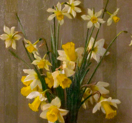 Bouquet of daffodils on a wooden background
