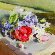 Impressionist painting of a bouquet of mixed flowers