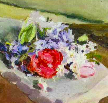 Impressionist painting of a bouquet of mixed flowers