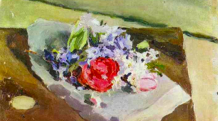 Impressionist painting of a bouquet of mixed flowers