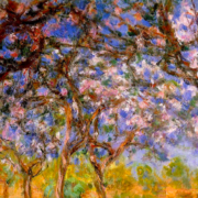 Impressionist painting of cherry trees