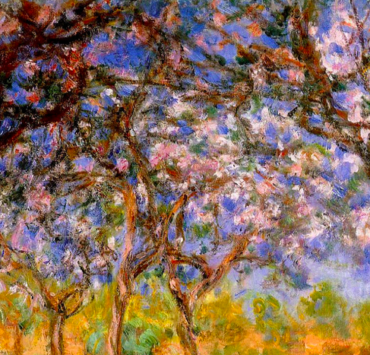 Impressionist painting of cherry trees