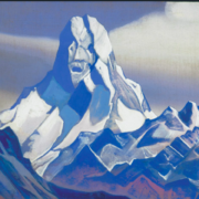 Painting of a snowy mountain range