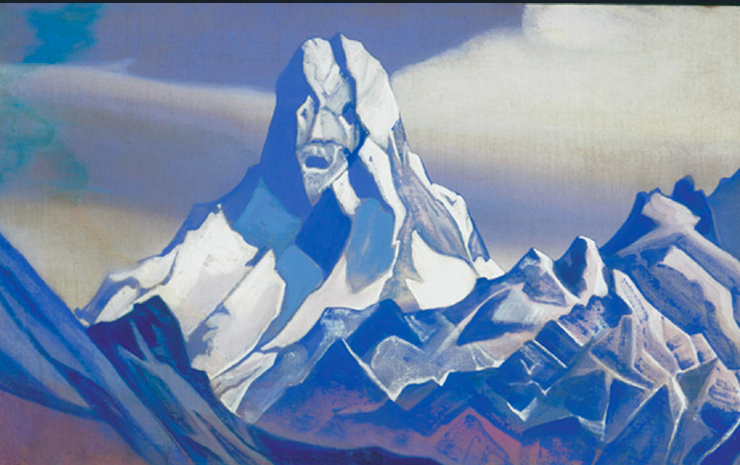 Painting of a snowy mountain range
