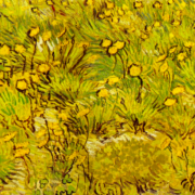 Impressionist painting of dandelions in a yellow field