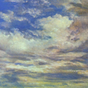 Painting of clouds on a blue sky