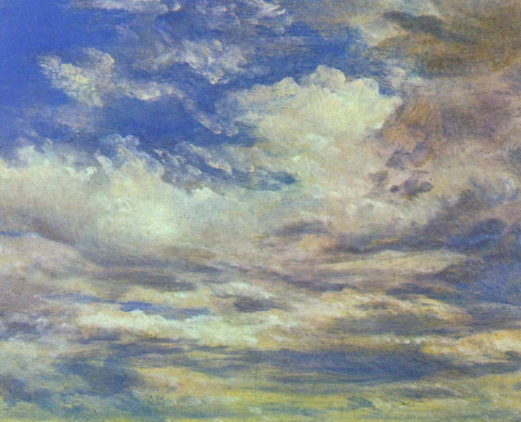 Painting of clouds on a blue sky