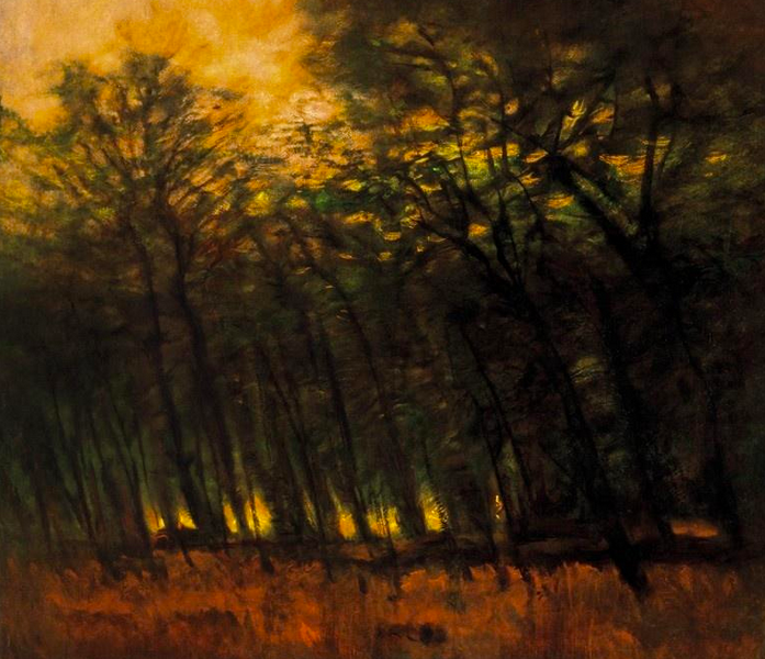 Painting of a forest on fire