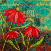 Collage with red flowers