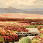 Impressionist painting of a field of heather