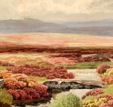 Impressionist painting of a field of heather