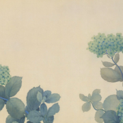 Japanese print of hydrangea flowers with a butterfly
