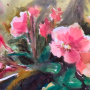 Watercolor of pink african violets