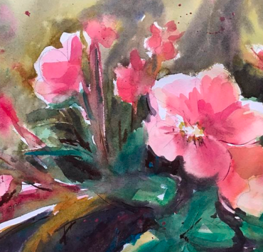 Watercolor of pink african violets