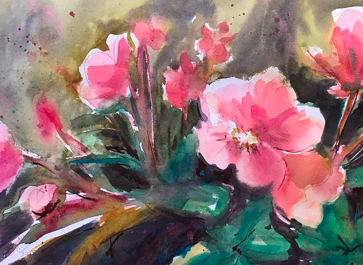 Watercolor of pink african violets