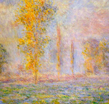 Impressionist painting of a meadow at sunrise
