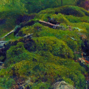 Painting of a moss covered tree root