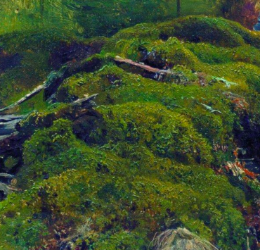 Painting of a moss covered tree root