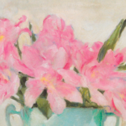 Painting of pink flowers in a vase