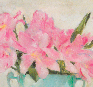 Painting of pink flowers in a vase
