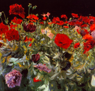 Oil painting of a field of poppies