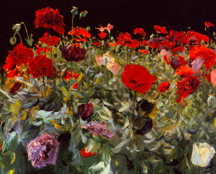 Oil painting of a field of poppies