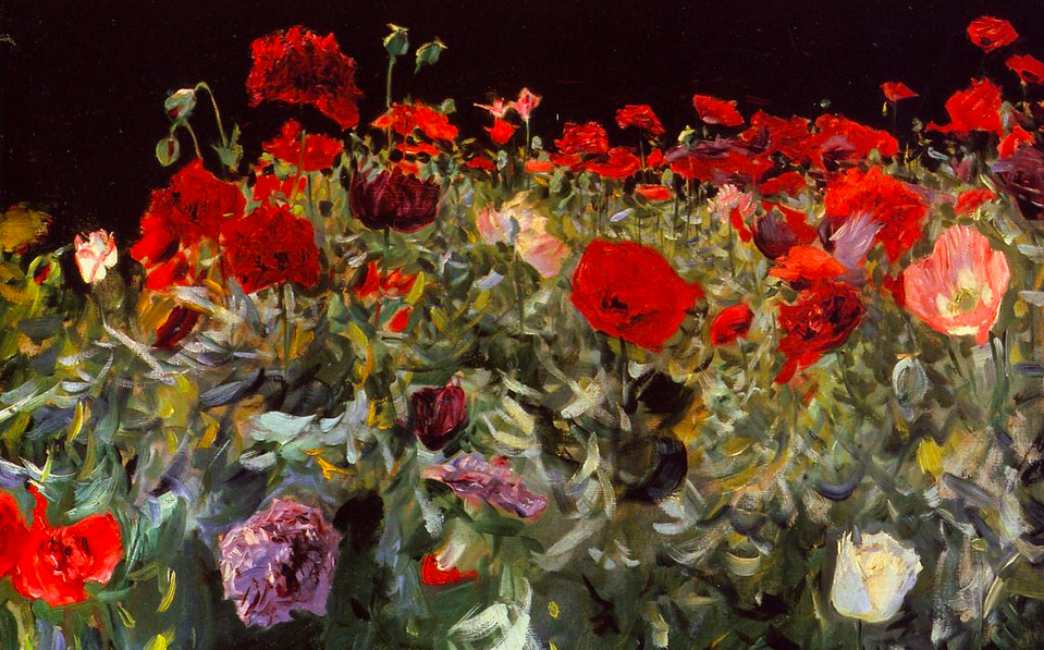 Oil painting of a field of poppies