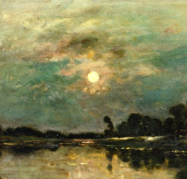 Painting of the moon over a river