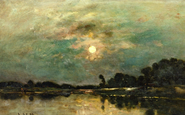 Painting of the moon over a river