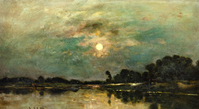 Painting of the moon over a river