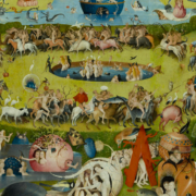 Detailed painting depicting a variety of strange creatures and people