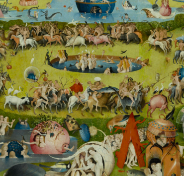 Detailed painting depicting a variety of strange creatures and people