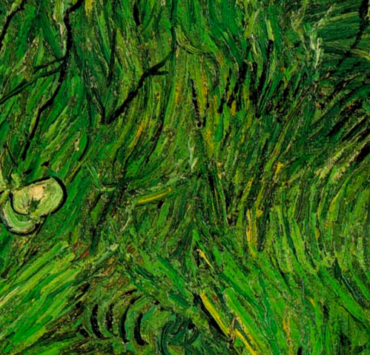 Impressionist painting of two white butterflies over green grass
