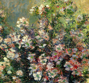 Impressionist painting of a vase of dogwood flowers