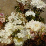 Painting of a bouquet of white and pink flowers