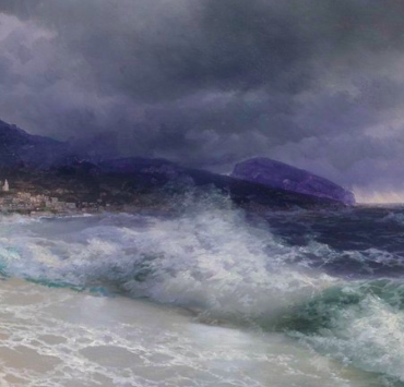 oil painting of a stormy sea