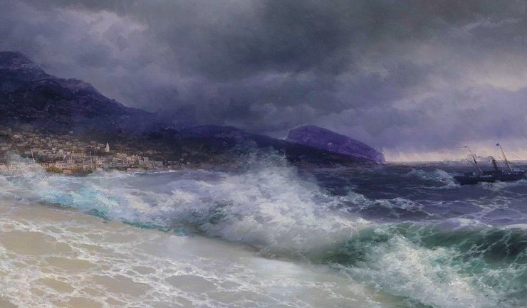 oil painting of a stormy sea
