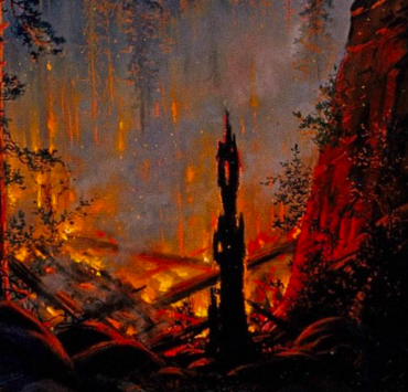 Oil painting of a forest fire