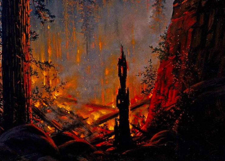 Oil painting of a forest fire