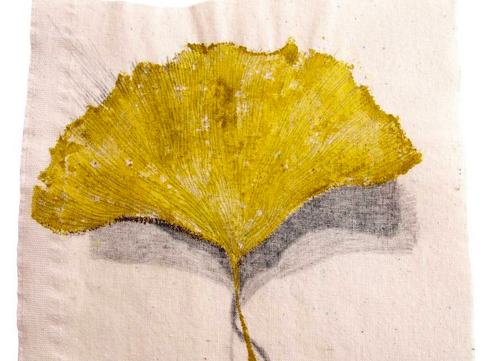 Painting of a single yellow gingko leaf