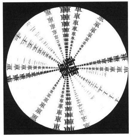 The character 幸 in the center, with lines of the same character arranged as spokes on a wheel