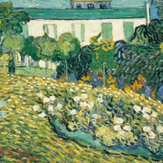 Impressionist painting of a French garden with white tulips