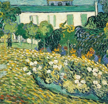 Impressionist painting of a French garden with white tulips