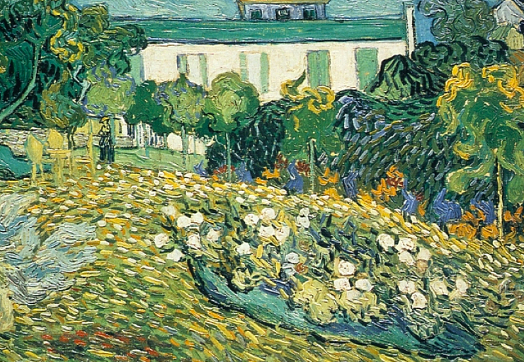 Impressionist painting of a French garden with white tulips
