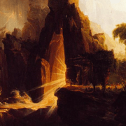Painting of Adam and Eve exiting the garden of Eden