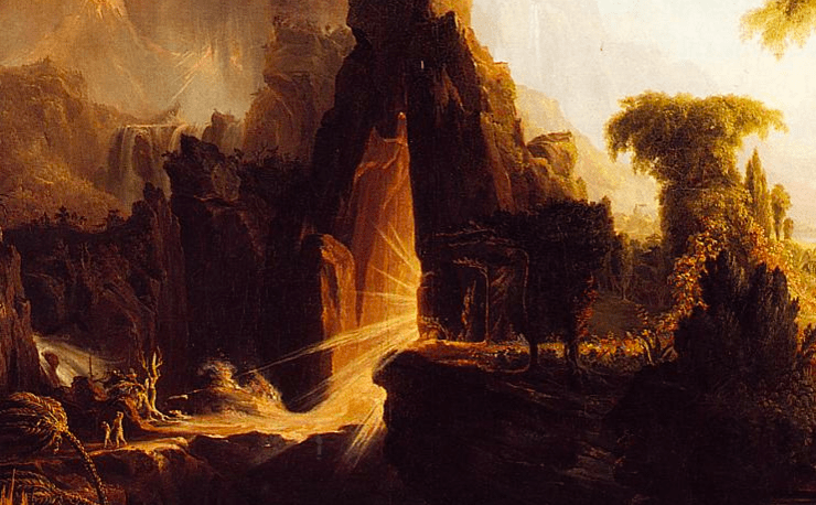 Painting of Adam and Eve exiting the garden of Eden
