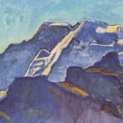 Painting of a snow capped mountain