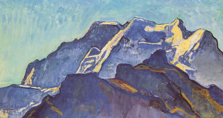 Painting of a snow capped mountain