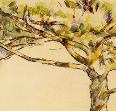 Impressionist sketch of a pine tree on an otherwise blank canvas